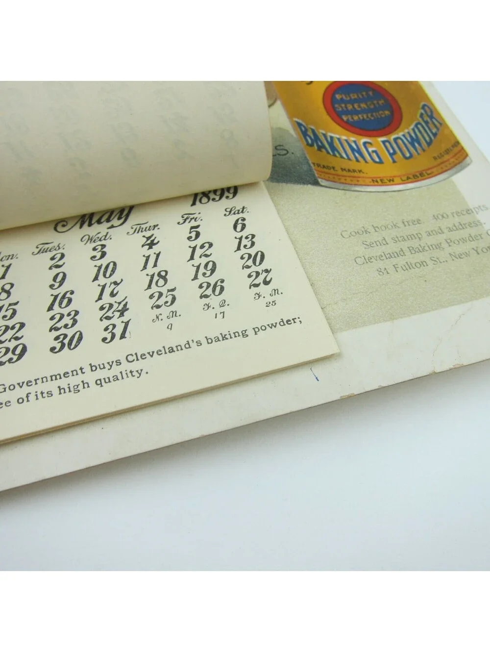 Advertising Wall Calendar Victorian Girl Clevelands Superior Baking Powder 1898